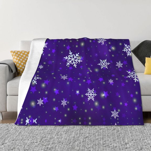 Throw Blanket for Couch - Dark Purple Snowflakes Soft Comfy Lightweight Cozy Warm Throw Blanket, Fuzzy Plush Flannel Blanket & Throws for Sofa and Bed All Season