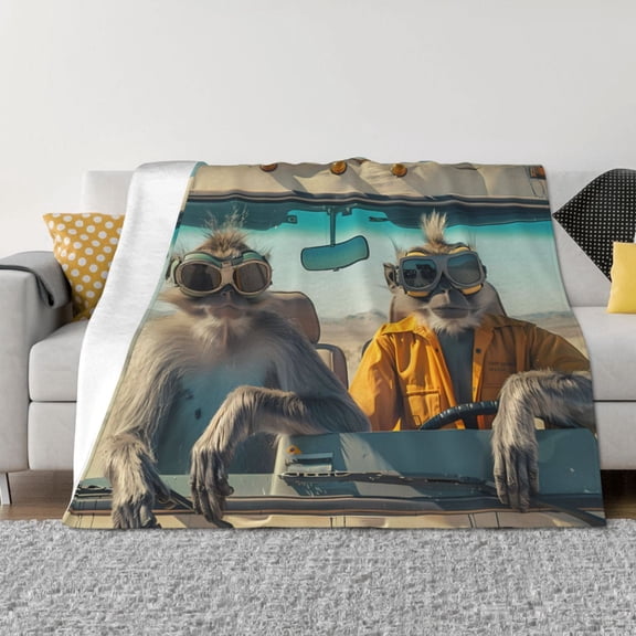 Throw Blanket for Couch - Desert Monkeys Drive Soft Comfy Lightweight Cozy Warm Throw Blanket, Fuzzy Plush Flannel Blanket & Throws for Sofa and Bed All Season
