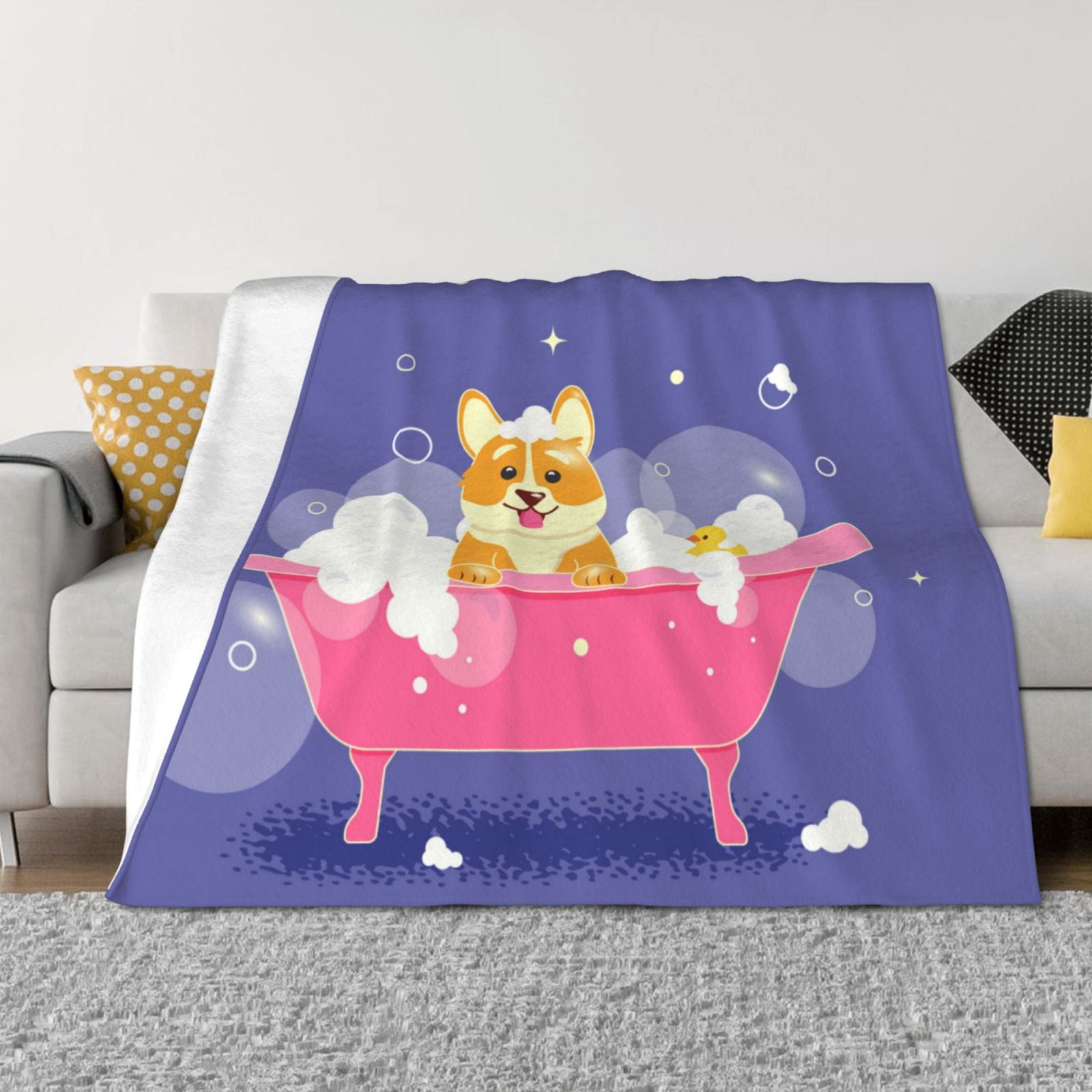 Throw Blanket for Couch - Dog Washes in a Pink Bath Soft Comfy Lightweight Cozy Warm Throw Blanket, Fuzzy Plush Flannel Blanket & Throws for Sofa and Bed All Season