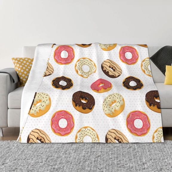 Throw Blanket for Couch - Donut Print White Polka Dots Soft Comfy Lightweight Cozy Warm Throw Blanket, Fuzzy Plush Flannel Blanket & Throws for Sofa and Bed All Season