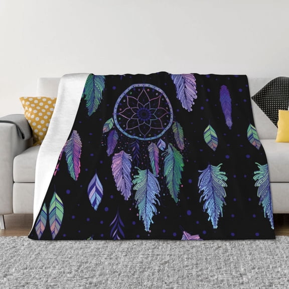 Throw Blanket for Couch - Dreamcatcher With Colorful Feathers Soft Comfy Lightweight Cozy Warm Throw Blanket, Fuzzy Plush Flannel Blanket & Throws for Sofa and Bed All Season