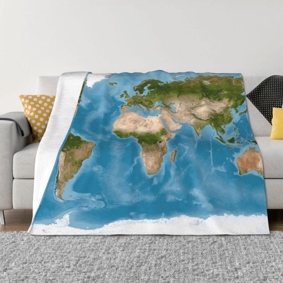 Throw Blanket for Couch - Earth View World Map Soft Comfy Lightweight Cozy Warm Throw Blanket, Fuzzy Plush Flannel Blanket & Throws for Sofa and Bed All Season
