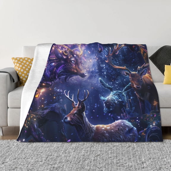 Throw Blanket for Couch - Enchanted Forest Stag Gathering Soft Comfy Lightweight Cozy Warm Throw Blanket, Fuzzy Plush Flannel Blanket & Throws for Sofa and Bed All Season