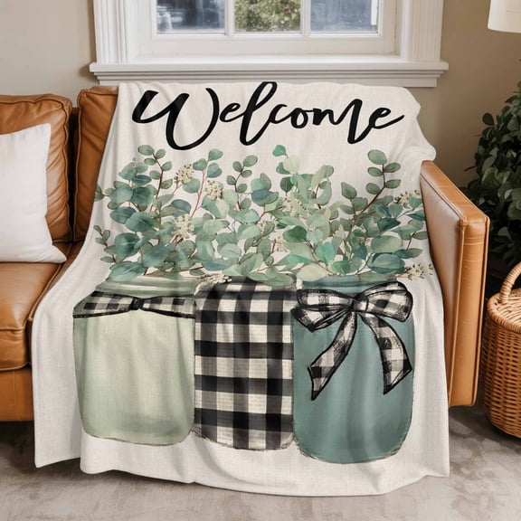 Throw Blanket for Couch Eucalyptus Leaves in Mason Jar Soft Fleece Flannel Blankets Cozy Lightweight Blanket for Home Sofa Living Room Welcome Bed Throws 30" x 40"