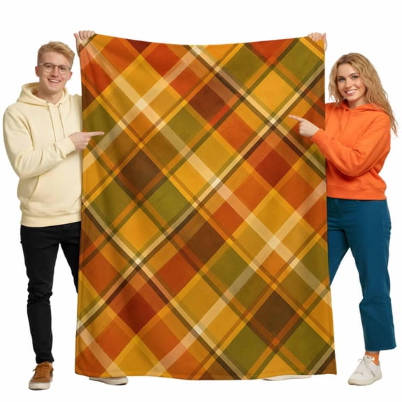 Throw Blanket for Couch, Fall Diamond Tartan Plaid Soft Cozy Warm Flannel Blanket 30x40in, Rustic Thanksgiving Theme Lightweight Fleece Throw Blankets for Sofa Bedroom Office All Season Use