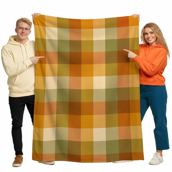 Throw Blanket for Couch, Fall Farmhouse Gingham Grid Soft Cozy Warm Flannel Blanket 30x40in, Vintage Boho Plaid Lightweight Fleece Throw Blankets for Sofa Bedroom Office All Season Use