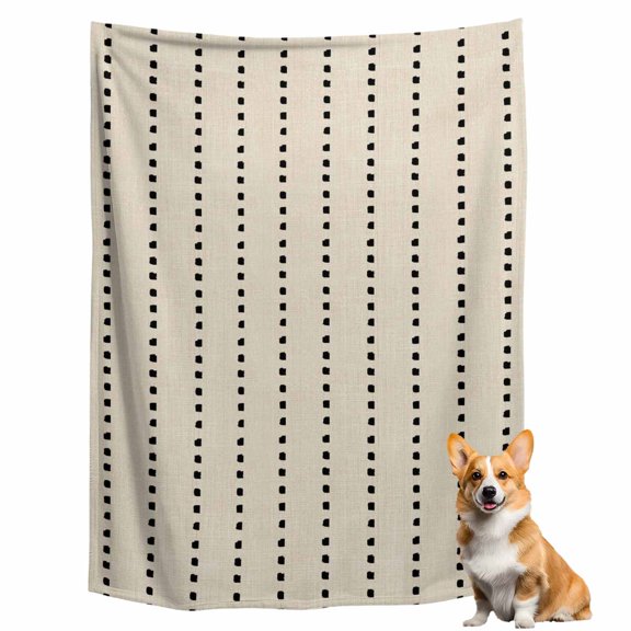 Throw Blanket for Couch, Farmhouse Black Dotted Line Soft Fleece Blanket 40x50in, Cozy Warm Flannel Throw Blankets All Season Use, Rustic Beige Burlap Linen Lightweight Blankets for Sofa Bed