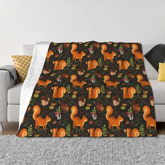Throw Blanket for Couch - Festive Squirrels Dark Forest Soft Comfy Lightweight Cozy Warm Throw Blanket, Fuzzy Plush Flannel Blanket & Throws for Sofa and Bed All Season