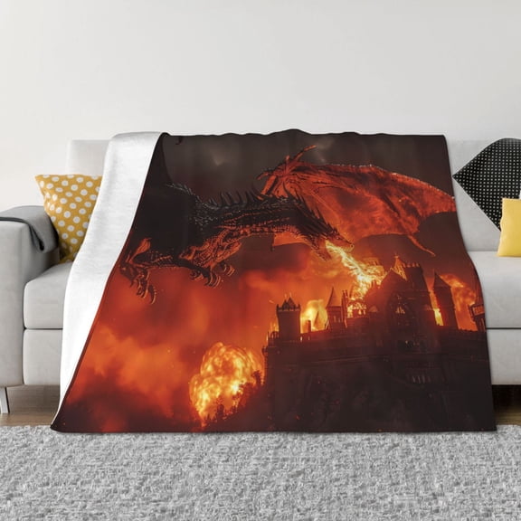Throw Blanket for Couch - Fiery Dragons Castle Attack Soft Comfy Lightweight Cozy Warm Throw Blanket, Fuzzy Plush Flannel Blanket & Throws for Sofa and Bed All Season