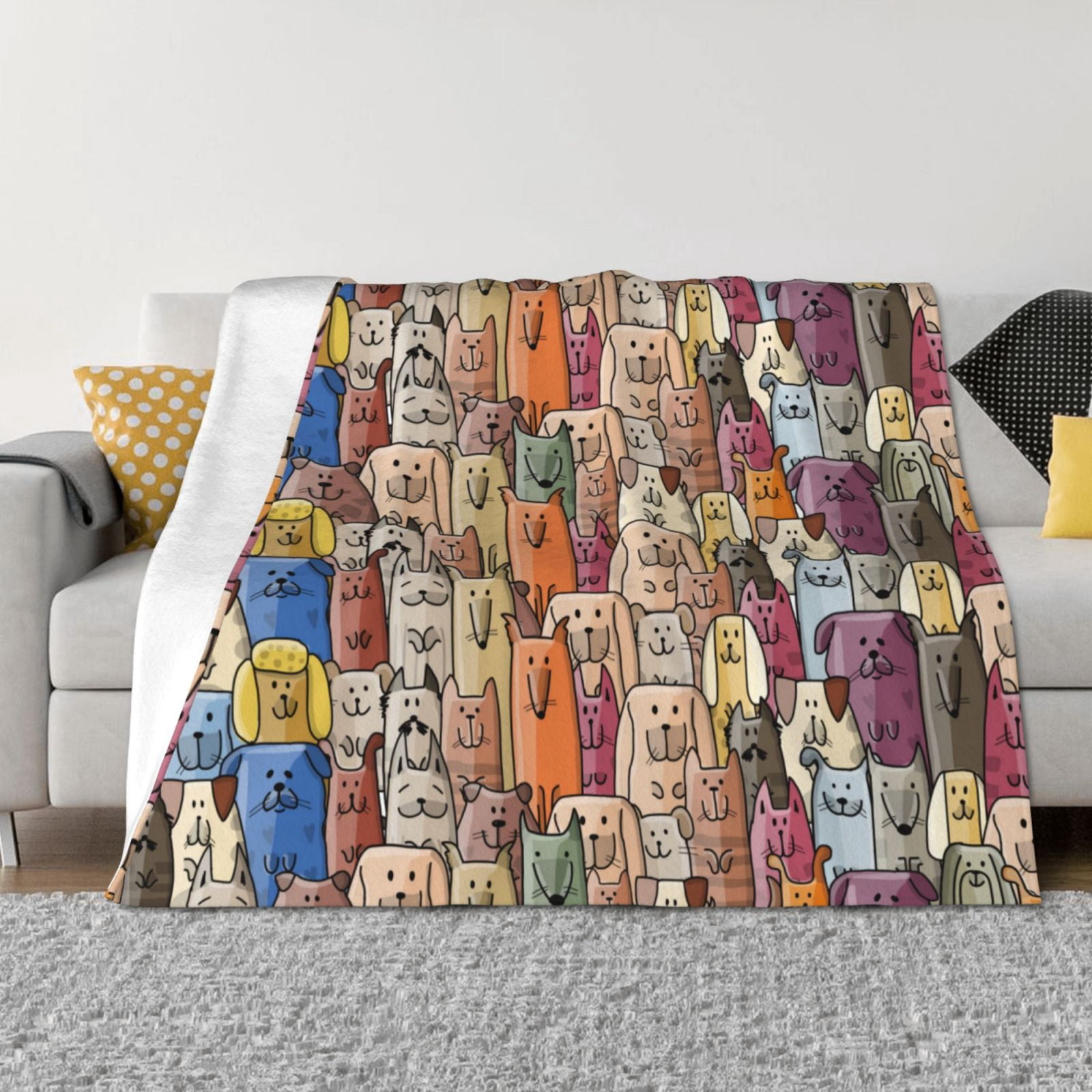 Throw Blanket for Couch - Funny Dogs Family Soft Comfy Lightweight Cozy Warm Throw Blanket, Fuzzy Plush Flannel Blanket & Throws for Sofa and Bed All Season