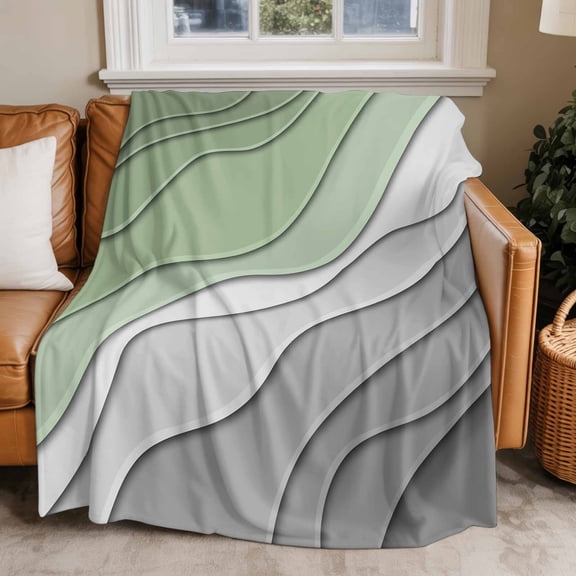 Throw Blanket for Couch Geometric Gradient Soft Fleece Flannel Blankets Cozy Lightweight Blanket for Home Sofa Living Room Sage Green Gray Ombre Bed Throws 30" x 40"