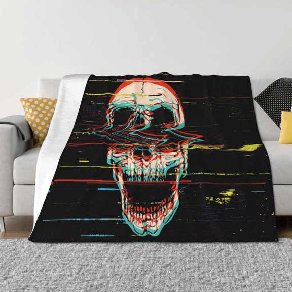 Throw Blanket for Couch - Glitch Screaming Skull Soft Comfy Lightweight Cozy Warm Throw Blanket, Fuzzy Plush Flannel Blanket & Throws for Sofa and Bed All Season
