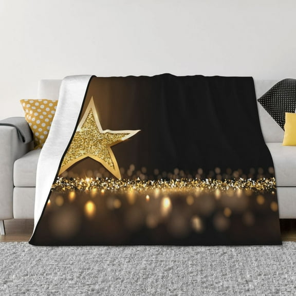 Throw Blanket for Couch - Gold Glittering Stars Soft Comfy Lightweight Cozy Warm Throw Blanket, Fuzzy Plush Flannel Blanket & Throws for Sofa and Bed All Season