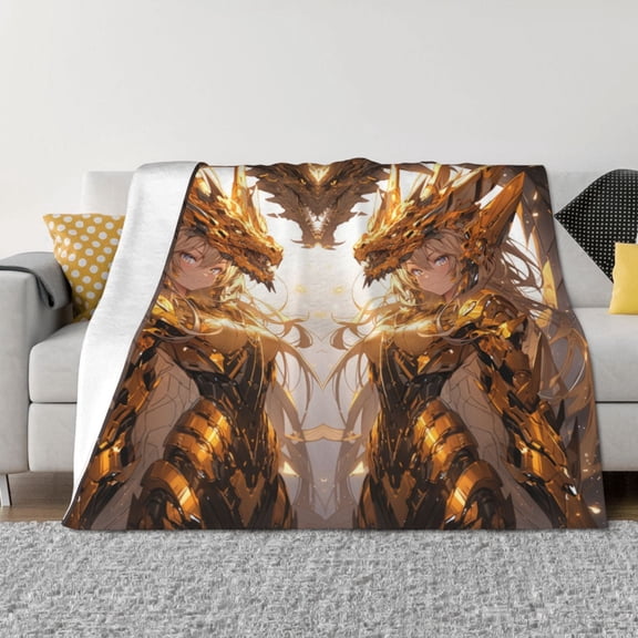 Throw Blanket for Couch - Golden Armor Dragon Princess Soft Comfy Lightweight Cozy Warm Throw Blanket, Fuzzy Plush Flannel Blanket & Throws for Sofa and Bed All Season