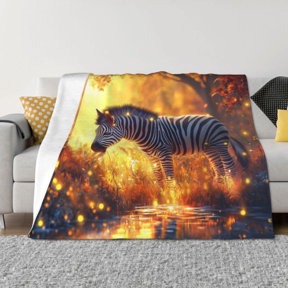 Throw Blanket for Couch - Golden Autumn Maple Leaf Zebra Soft Comfy Lightweight Cozy Warm Throw Blanket, Fuzzy Plush Flannel Blanket & Throws for Sofa and Bed All Season