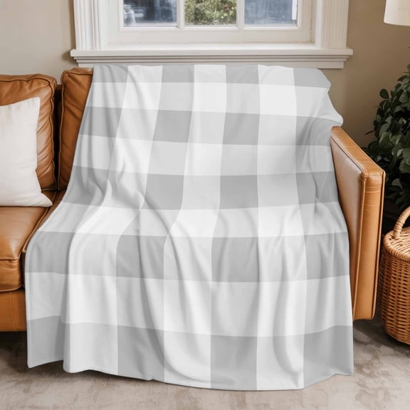Throw Blanket for Couch Gray White Plaid Soft Fleece Flannel Blankets Cozy Lightweight Blanket for Home Sofa Living Room Simple Art Bed Throws 30" x 40"