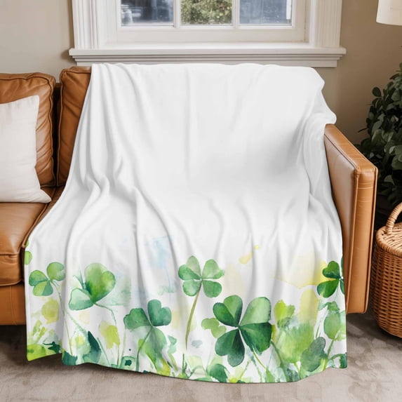 Throw Blanket for Couch Green Plant Soft Fleece Flannel Blankets Cozy Lightweight Blanket for Home Sofa Living Room Watercolor Spring Pastoral Bed Throws 40" x 50"