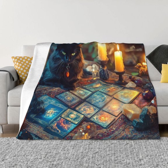 Throw Blanket for Couch - Halloween Mysterious Cat Soft Comfy Lightweight Cozy Warm Throw Blanket, Fuzzy Plush Flannel Blanket & Throws for Sofa and Bed All Season