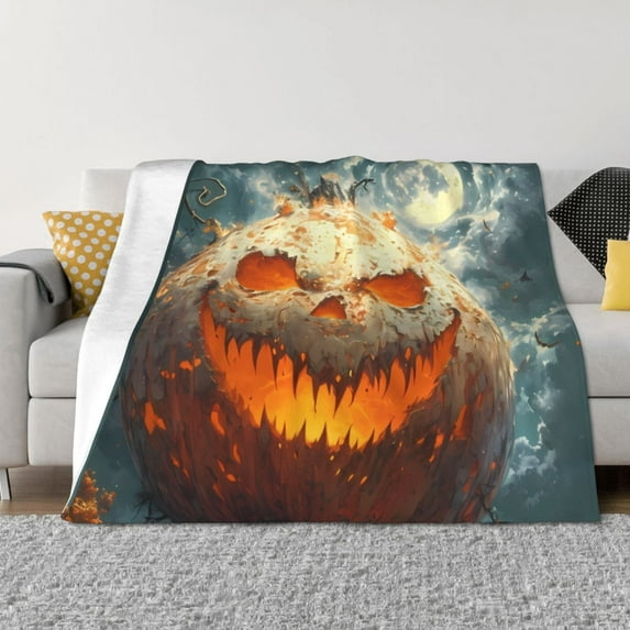 Throw Blanket for Couch - Halloween Pumpkin Monster Soft Comfy Lightweight Cozy Warm Throw Blanket, Fuzzy Plush Flannel Blanket & Throws for Sofa and Bed All Season