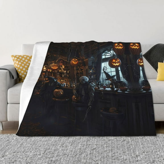 Throw Blanket for Couch - Halloween Skeleton Bar Scene Soft Comfy Lightweight Cozy Warm Throw Blanket, Fuzzy Plush Flannel Blanket & Throws for Sofa and Bed All Season