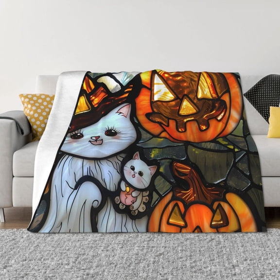 Throw Blanket for Couch - Halloween Witch Cat Art Soft Comfy Lightweight Cozy Warm Throw Blanket, Fuzzy Plush Flannel Blanket & Throws for Sofa and Bed All Season
