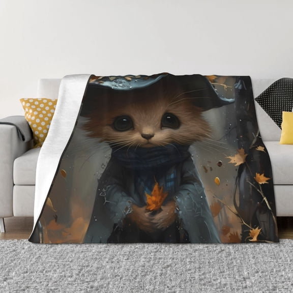 Throw Blanket for Couch - Halloween Witch Cat with Pumpkins Soft Comfy Lightweight Cozy Warm Throw Blanket, Fuzzy Plush Flannel Blanket & Throws for Sofa and Bed All Season