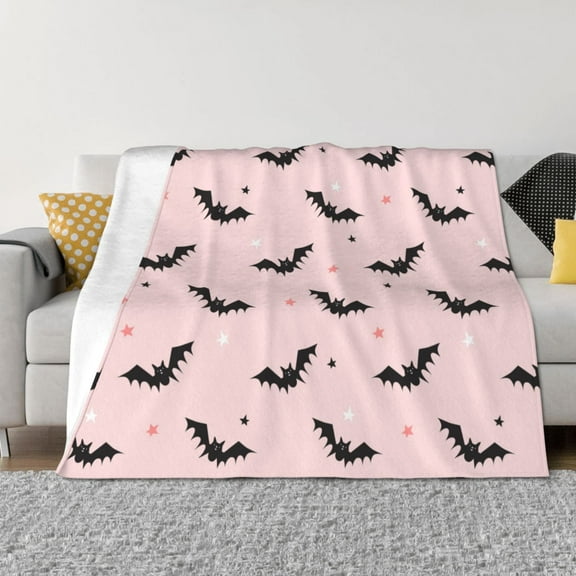 Throw Blanket for Couch - Halloween black bats star pink Soft Comfy Lightweight Cozy Warm Throw Blanket, Fuzzy Plush Flannel Blanket & Throws for Sofa and Bed All Season