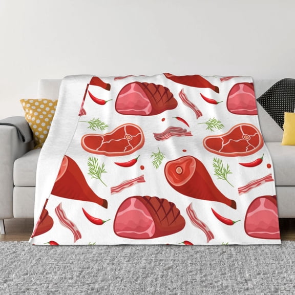 Throw Blanket for Couch - Ham Bacon Print Soft Comfy Lightweight Cozy Warm Throw Blanket, Fuzzy Plush Flannel Blanket & Throws for Sofa and Bed All Season