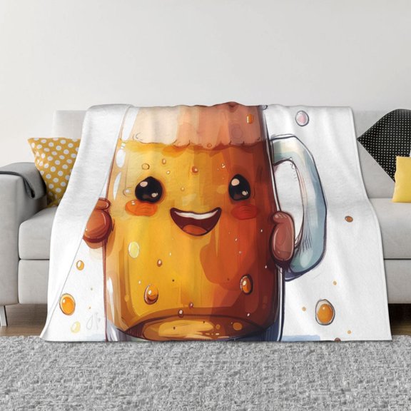 Throw Blanket for Couch - Happy Beer Mug Illustration Soft Comfy Lightweight Cozy Warm Throw Blanket, Fuzzy Plush Flannel Blanket & Throws for Sofa and Bed All Season