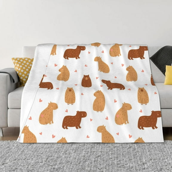 Throw Blanket for Couch - Heart Capybara White Soft Comfy Lightweight Cozy Warm Throw Blanket, Fuzzy Plush Flannel Blanket & Throws for Sofa and Bed All Season