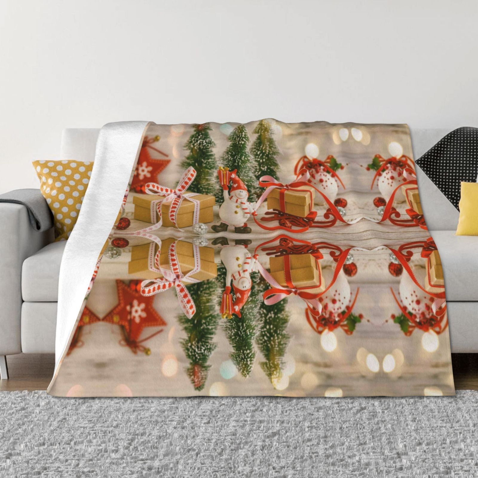 Throw Blanket for Couch, Holiday Christmas Stars Fuzzy Comfy Warm Throw