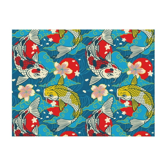 Throw Blanket for Couch, Japanese Koi Super Soft Fuzzy Comfy Warm Cute Throw Blanket, Lightweight Cozy Plush Flannel Blanket Throws for Sofa Bed All Season