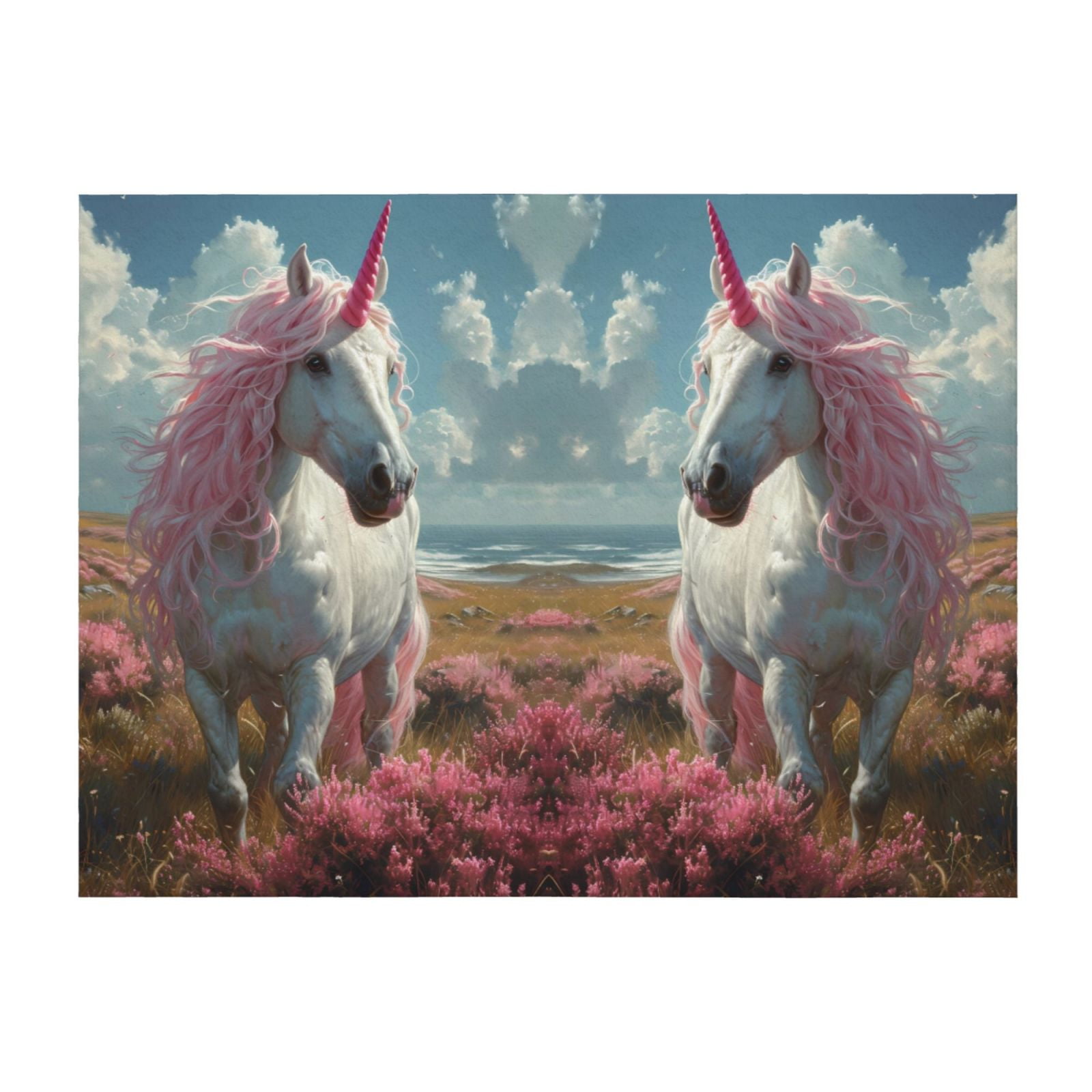 Throw Blanket for Couch Kawaii Pink Flower White Horse A Super Soft