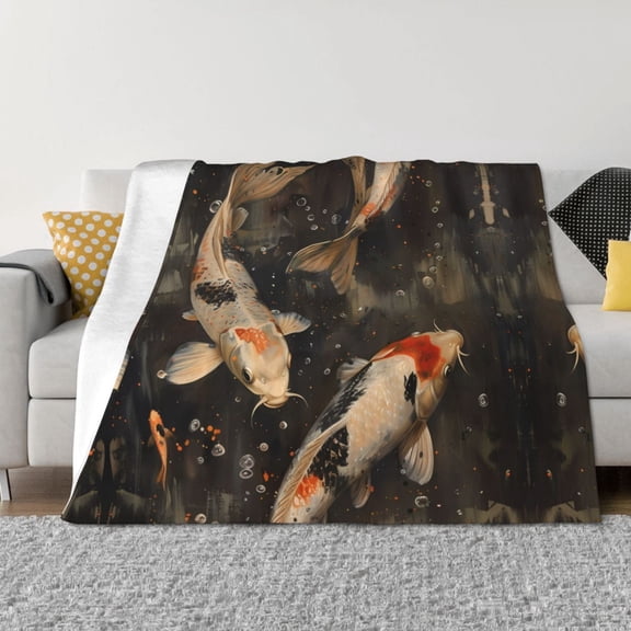 Throw Blanket for Couch - Koi Fish Tranquility Soft Comfy Lightweight Cozy Warm Throw Blanket, Fuzzy Plush Flannel Blanket & Throws for Sofa and Bed All Season