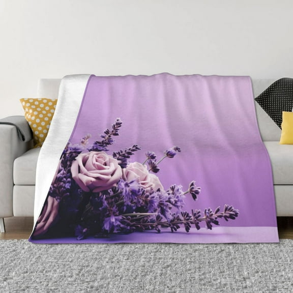 Throw Blanket for Couch - Lavender Roses Arrangement Soft Comfy Lightweight Cozy Warm Throw Blanket, Fuzzy Plush Flannel Blanket & Throws for Sofa and Bed All Season