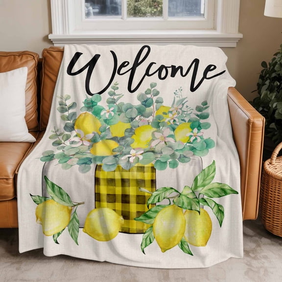 Throw Blanket for Couch Lemon in Mason Jar Soft Fleece Flannel Blankets Cozy Lightweight Blanket for Home Sofa Living Room Eucalyptus Leaves Welcome Bed Throws 30" x 40"