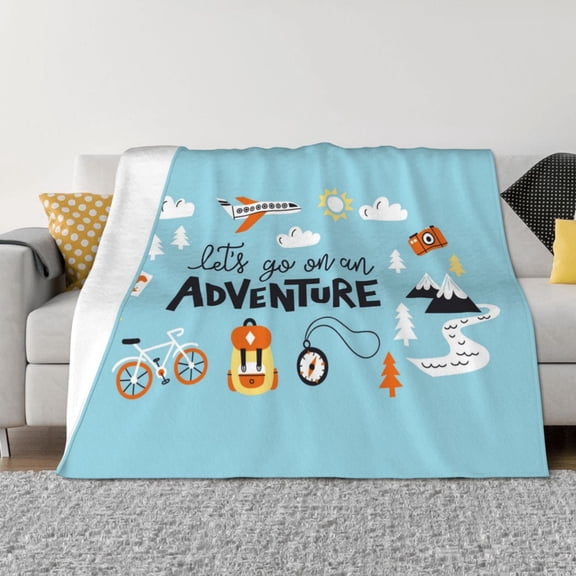 Throw Blanket for Couch - Let's Go on an Adventure Soft Comfy Lightweight Cozy Warm Throw Blanket, Fuzzy Plush Flannel Blanket & Throws for Sofa and Bed All Season