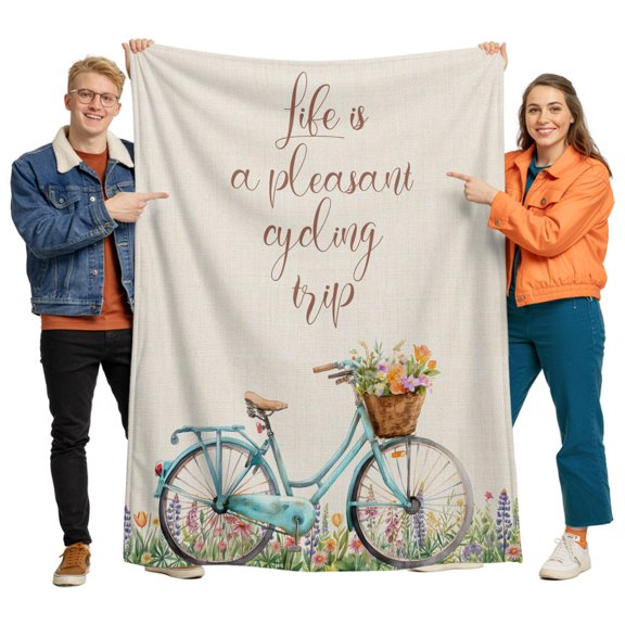 Throw Blanket for Couch, Life Is An Enjoyable Cycling Trip Soft Cozy Warm Flannel Blanket 30x40in, Bike Flowers Lightweight Fleece Throw Blankets for Sofa Bedroom Office All Season Use
