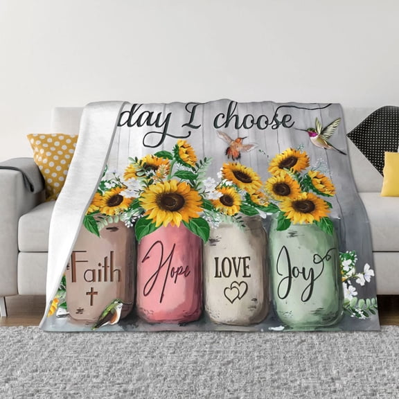 Throw Blanket for Couch - Love Sunflower Hummingbird Soft Comfy Lightweight Cozy Warm Throw Blanket, Fuzzy Plush Flannel Blanket & Throws for Sofa and Bed All Season