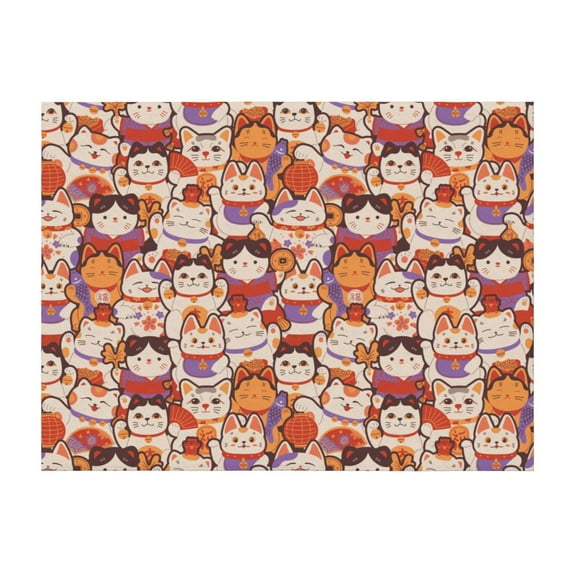 Throw Blanket for Couch, Maneki-Neko Cats Super Soft Fuzzy Comfy Warm Throw Blanket, Cuteness Lightweight Cozy Plush Flannel Blanket & Throws for Sofa and Bed All Season