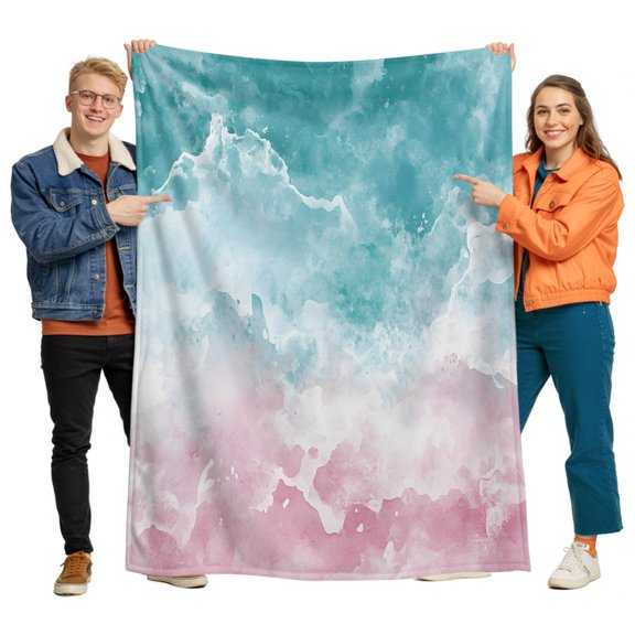 Throw Blanket for Couch, Minimalist Teal Pink Gradient Art Soft Cozy Warm Flannel Blanket 30x40in, Abstract Ocean Wave Spray Lightweight Fleece Throw Blankets for Sofa Bedroom Office All Season Use