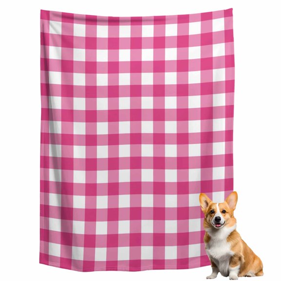 Throw Blanket for Couch, Modern Bright Pink White Check Soft Fleece Blanket 40x50in, Cozy Warm Flannel Throw Blankets All Season Use, Minimalist Buffalo Plaid Lightweight Blankets for Sofa Bed