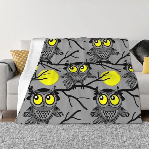 Throw Blanket for Couch - Moon Owl - Gray Soft Comfy Lightweight Cozy Warm Throw Blanket, Fuzzy Plush Flannel Blanket & Throws for Sofa and Bed All Season