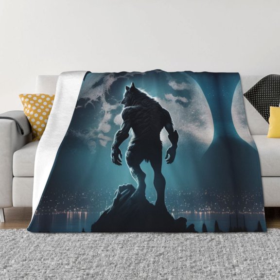 Throw Blanket for Couch - Moon Wolf Warrior Soft Comfy Lightweight Cozy Warm Throw Blanket, Fuzzy Plush Flannel Blanket & Throws for Sofa and Bed All Season