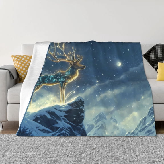 Throw Blanket for Couch - Moonlit Snow Mountain Deer A Soft Comfy Lightweight Cozy Warm Throw Blanket, Fuzzy Plush Flannel Blanket & Throws for Sofa and Bed All Season