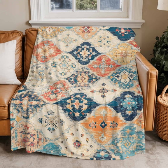 Throw Blanket for Couch Morocco Boho Soft Fleece Flannel Blankets Cozy Lightweight Blanket for Home Sofa Living Room Vintage Ethnic Bohemian Bed Throws 60" x 80"