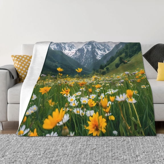 Throw Blanket for Couch - Mountain Daisy Meadow Soft Comfy Lightweight Cozy Warm Throw Blanket, Fuzzy Plush Flannel Blanket & Throws for Sofa and Bed All Season