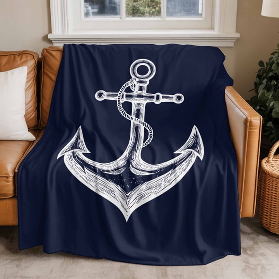 Throw Blanket for Couch Nautical Anchor Soft Fleece Flannel Blankets Cozy Lightweight Blanket for Home Sofa Living Room Dark Blue Bed Throws 30" x 40"