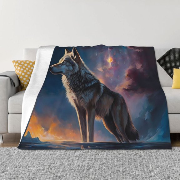 Throw Blanket for Couch - Night Sky Wolf Soft Comfy Lightweight Cozy Warm Throw Blanket, Fuzzy Plush Flannel Blanket & Throws for Sofa and Bed All Season