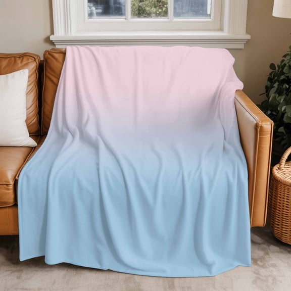 Throw Blanket for Couch Ombre Blue Pink Soft Fleece Flannel Blankets Cozy Lightweight Blanket for Home Sofa Living Room Gradient Color Bed Throws 60" x 80"